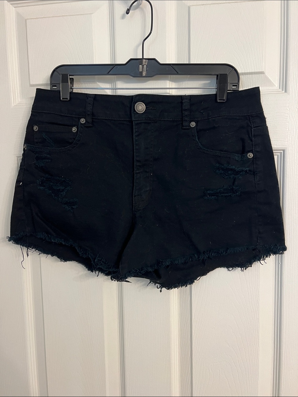 American Eagle Outfitters Black Distressed Frayed Hem Denim Shorts